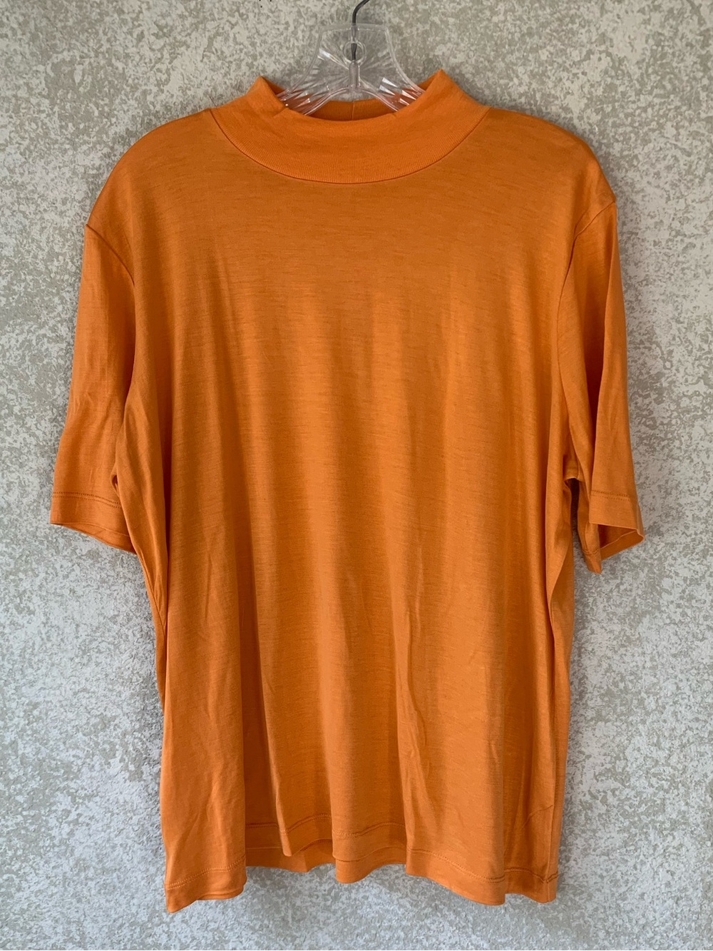 WinterSilks Orange Short-Sleeve Mock Neck Tee XL Silk